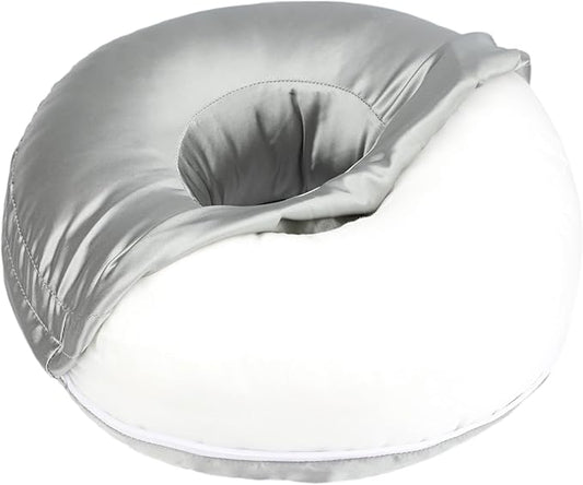 Silky Ear Piercing Pillows with Holes Removable Pillowcase Washable Donut Pillow for Ear Pain Side Sleeping Cartilage CNH Pressure Sore Tinnitus Headphones Relief Guard Protector Gray