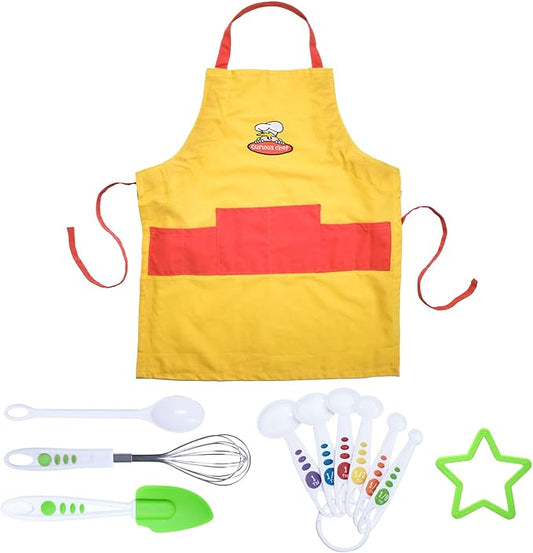 Curious Chef 11-Piece Yellow and Orange Chef's Kit for Kids, includes Real Cooking and Baking Tools, Dishwasher Safe and Made with BPA-Free Plastic