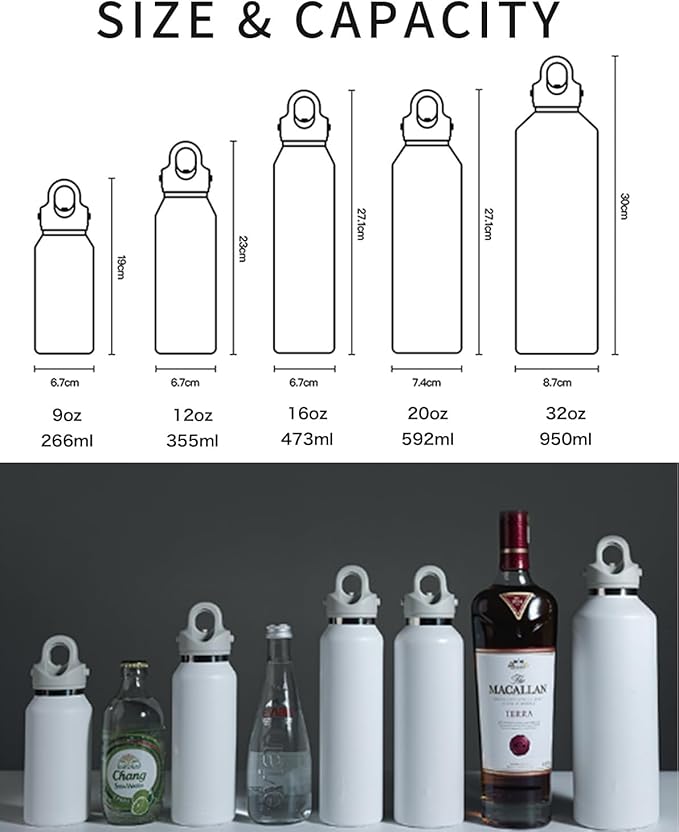 Threadless Vacuum Insulated Water Bottle - Effortless One-Hand Operation, Twist-Free, No-Screw Design - 36H Cold, 18H Hot Retention with Pressure Release Valve - 20OZ