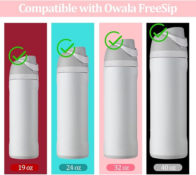 4Pcs Replacement Stopper for Owala Free Sip 24oz 32oz Water Bottle, Silicone Anti-Spill Bottle Top Lid Stopper,Replacement Seal Gaskets, Owala Water Bottle 19oz 40oz Accessories,Pink