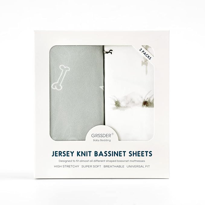 Stretch Ultra Soft Fitted Bassinet Sheet Set 2 Pack, Universal Fit for Bassinets Baby Cradle Moses Basket Oval Rectangle Mattress Safe and Snug, Dinosaur