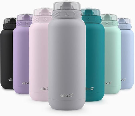 Ello Cooper 32oz Stainless Steel Water Bottle with Straw and Carry Handle, Double Walled and Vacuum Insulated Metal, Leak Proof Locking Lid with Soft Silicone Spout, Reusable, BPA Free, Grey