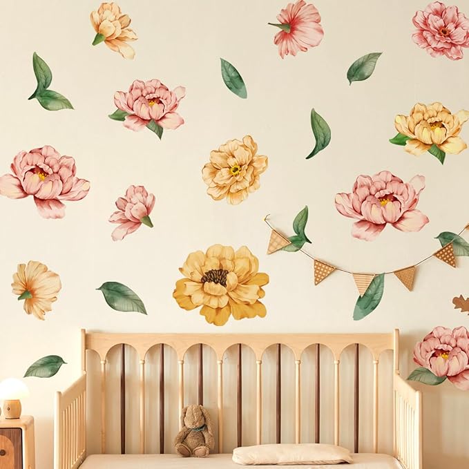 Floral Wall Decals Set - Vibrant Colors & Sizes - 2 Sheets of 30x90cm - Easy Peel & Stick for Home Decor
