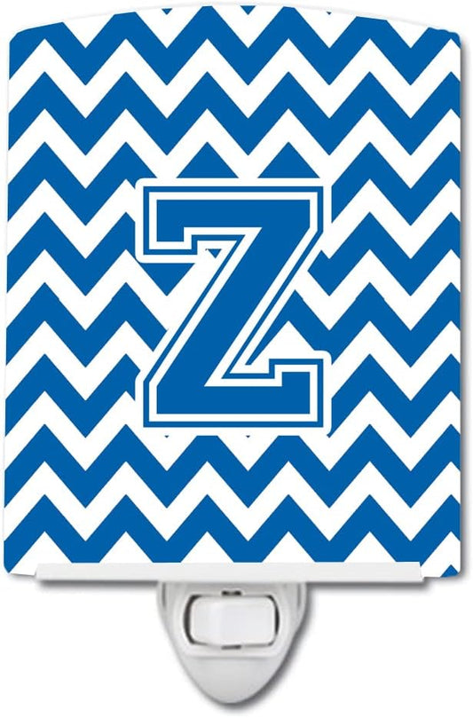 Caroline's Treasures CJ1056-ZCNL Letter Z Chevron Blue and White Ceramic Night Light Compact, UL-Certified, Ideal for Bedroom, Bathroom, Nursery, Hallway, Kitchen, 6x4x3, Multicolor