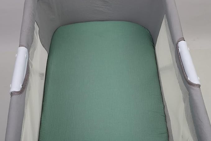 Muslin Bassinet Sheets 29"x 14" for Chicco LullaGo Anywhere, Baby Bjorn Cradle and Other Same Size Mattress Pad, Snuggly Soft 100% Cotton 2 Pack, Grey and Green