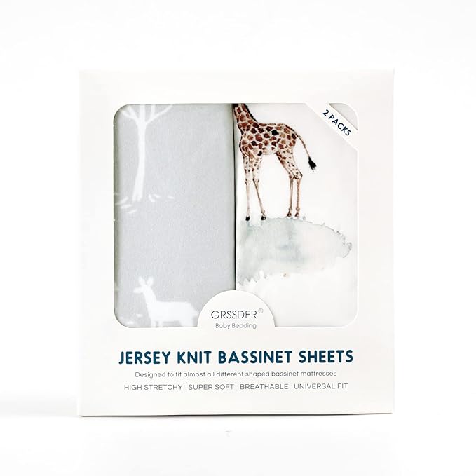 Stretch Ultra Soft Fitted Bassinet Sheet Set 2 Pack, Universal Fit for Bassinets Baby Cradle Moses Basket Oval Rectangle Mattress Safe and Snug, Pretty African Savannah Animals Pattern