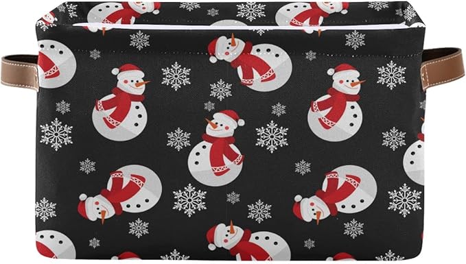 Winter Snowman Snowflake Storage Basket Fabric Laundry Baskets Christmas Holiday Xmas Decorations Storage Boxes Organizer Bag for Baby Cloth Dog Toy Book Storage Cubes Shelf Closet Bins 16×12×8