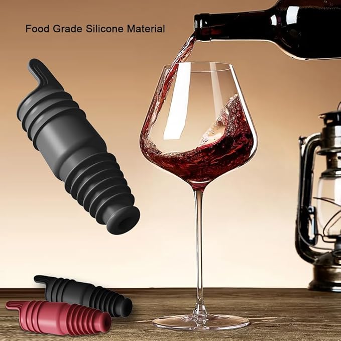 Silicone Wine Stopper Reusable Wine Bottle Stopper, 8Pcs Champagne Stoppers for Bottles, Food Grade Rubber Wine Stoppers for Wine Bottles (Black)