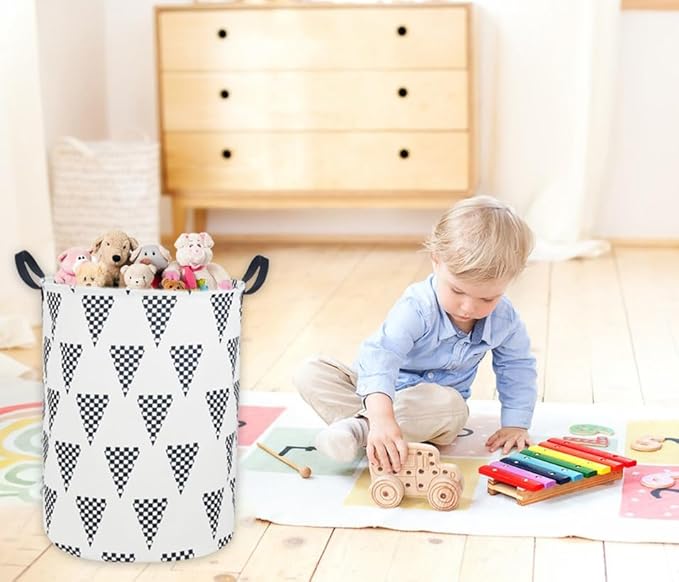 Kids Laundry Hamper,Canvas Laundry Basket Collapsible Boys Storage Baskets for Home,Office,Toy Organizer,Home Decor(Triangle flag)