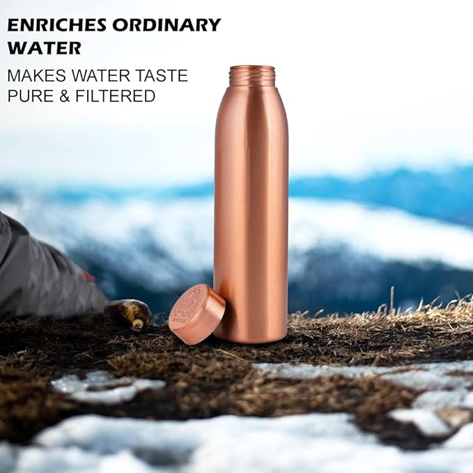 Copper Water Bottle 1Liter - Gift Box of 3, Plain 2, Hammered 1, an Ayurvedic vessel made of pure copper - helps you drink more water with many health benefits