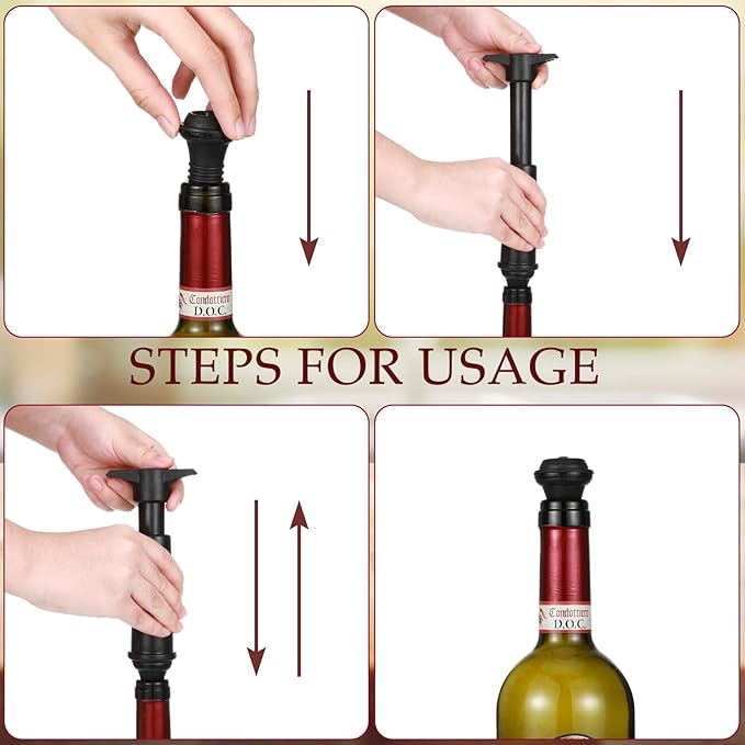 Honoson Wine Stopper Resealable Wine Pump Vacuum Stoppers Vacuum Wine Stopper Silicone Wine Saver Stoppers Practical Wine Saver Stoppers for Kitchen Supplies Wine Bottle Tools (Black,12 Pieces)