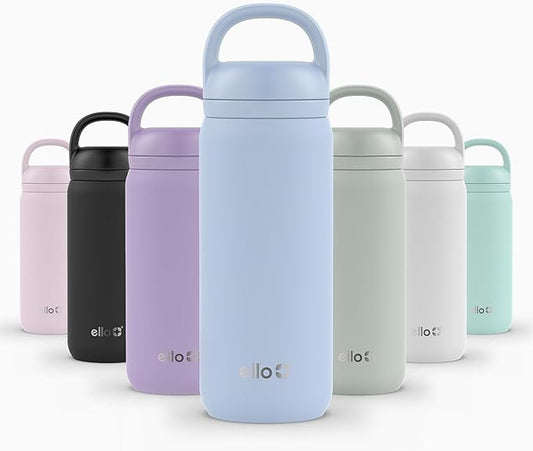 Ello Cooper Twist 18oz Kids Stainless Steel Water Bottle with Chug Lid | Leak Proof Double Walled and Vacuum Insulated | Fits Car Cupholder | Built in Carry Loop | Dishwasher Safe | Halogen Blue