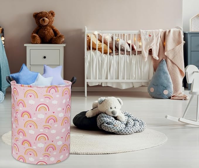 Rainbow Pink Baby Laundry Basket Baby Hamper Kids Hamper Basket Toy Storage Bin for Boys Room Decor Baby Nursery Hamper Gift Baskets for Bedroom Bathroom(Pink Rainbow)