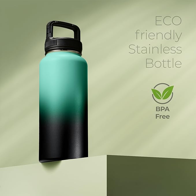 SipX™ Triple-Insulated Stainless Steel Water Bottle 32oz. With 3 Lids, BPA-Free Reusable Insulated Water Bottle Keeps Cold 24 Hours, Metal Water Bottle Made Of Sustainable Material For Hiking & Biking