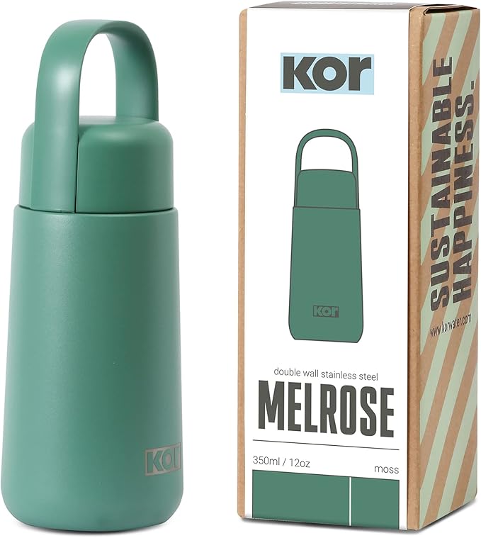 KOR Melrose 12oz Double Wall Insulated Water Bottle - Keeps Beverages Hot for 12hrs, Cold for 24hrs - Stainless Steel Design - Contoured Perfect Spout for Drinking