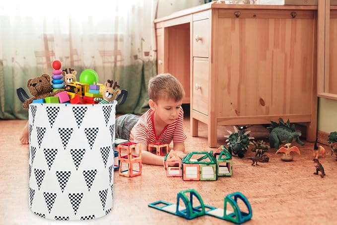 Kids Laundry Hamper,Canvas Laundry Basket Collapsible Boys Storage Baskets for Home,Office,Toy Organizer,Home Decor(Triangle flag)