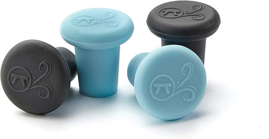 Outset Silicone Wine Bottle Stopper, Set of 4, Black and Blue