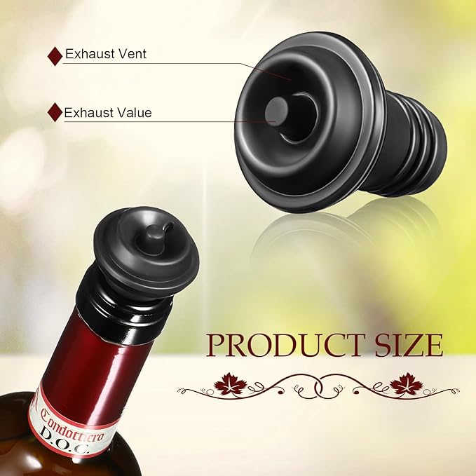 Honoson Wine Stopper Resealable Wine Pump Vacuum Stoppers Vacuum Wine Stopper Silicone Wine Saver Stoppers Practical Wine Saver Stoppers for Kitchen Supplies Wine Bottle Tools (Black, 36 Pieces)
