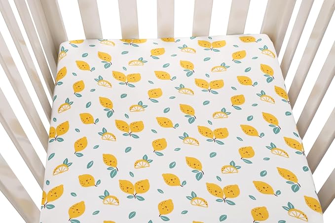 Bassinet Sheets Compatible with UPPAbaby Bassinet, 2 Pack Fitted Sheets, 100% Jersey Knit Cotton 190GSM, Ultra Soft Breathable, Lemon and Strawberry