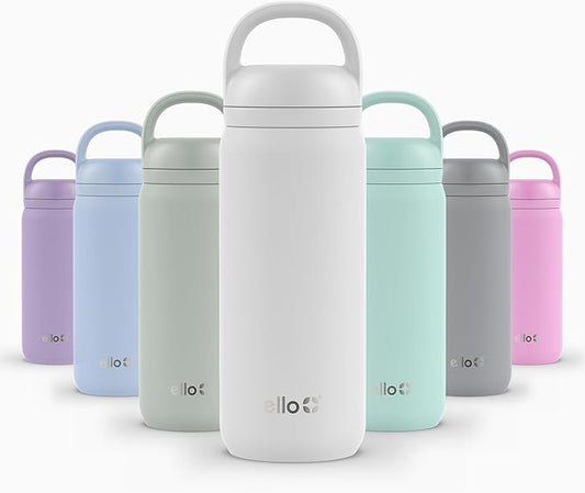 Ello Cooper Twist 18oz Kids Stainless Steel Water Bottle with Chug Lid | Leak Proof Double Walled and Vacuum Insulated | Fits Car Cupholder | Built in Carry Loop | Dishwasher Safe | White