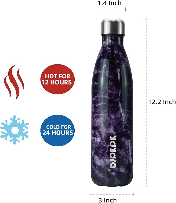 BJPKPK Stainless Steel Water Bottles -25oz/750ml -Insulated Water Bottles,Sports Water Bottles Keep Cold for 24 Hours and Hot for 12 Hours,Metal Travel Water Bottle,Marble Thunder