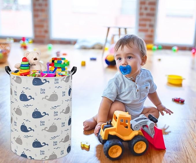Whale Kids Laundry Basket Baby Hamper Whale Toy Storage Bin for Boys Room Decor Baby Nursery Hamper Gift Baskets for Bedroom Bathroom(Whale)