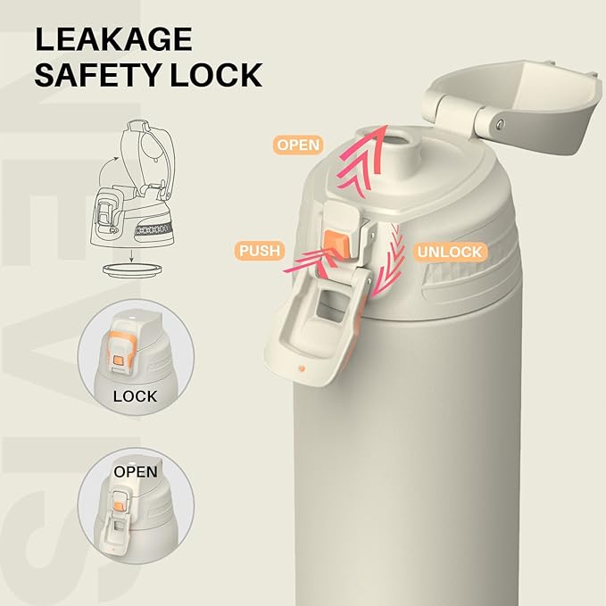 Insulated Sports Water Bottle, Stainless Steel Water Bottles with Locking Flip Top Lid, Insulated Bottle with Double-Wall Vacuum Insulation for Fitness and Outdoor Enthusiasts