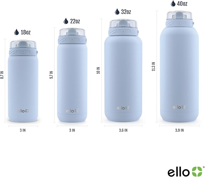 Ello Cooper 18oz Kids Stainless Steel Water Bottle with Straw and Carry Handle, Double Walled and Vacuum Insulated Metal, Leak Proof Locking Lid with Soft Silicone Spout, BPA Free, Halogen Blue