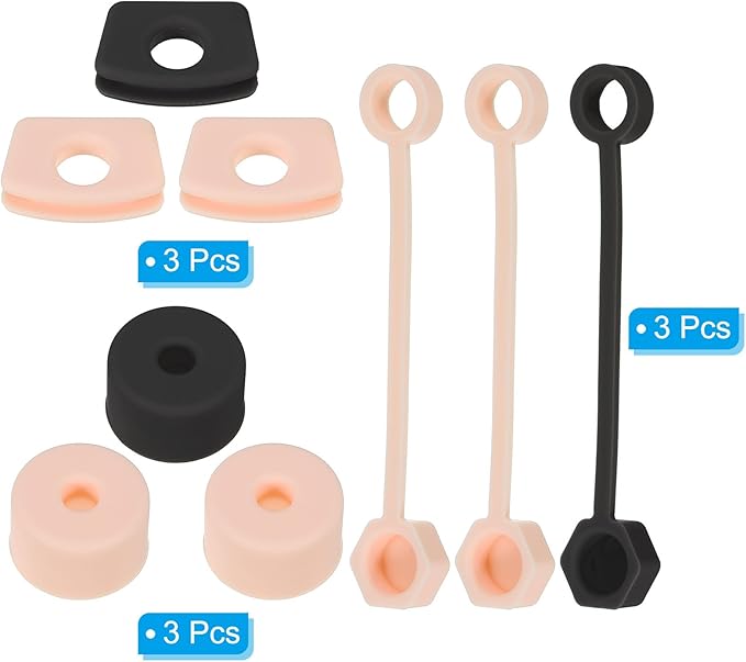 PATIKIL Silicone Spill Stopper for Straw Cup 1.0 2.0 40oz/ 30oz, Set of 9 Tumbler Accessories Including 3 Straw Cover Cap, 3 Square Spill Stopper and 3 Round Leak Stopper, Black/Pink