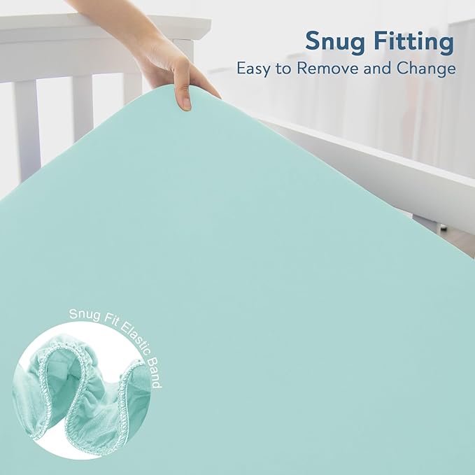 Waterproof Crib Sheets for Boys 2 Pack, Fitted Baby Crib Sheet Neutral 52" x 28" for Standard Crib and Toddler Bed Mattress, Soft and Breathable Kid Toddler Sheets for Boys or Girls, Grey & Aqua Blue