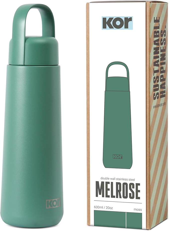 KOR Melrose 20oz Double Wall Insulated Water Bottle - Keeps Beverages Hot for 12hrs, Cold for 24hrs - Stainless Steel Design - Contoured Perfect Spout for Drinking