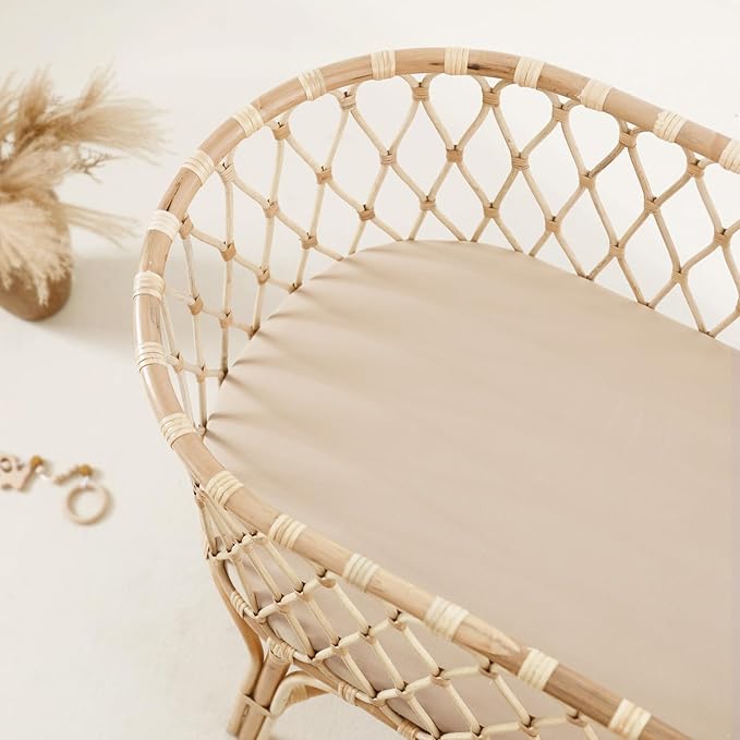 GRSSDER Stretchy Ultra Soft Fitted Bassinet Sheet 3 Pack, Universal Fit for Bassinets Baby Cradle Moses Basket Oval Rectangle Mattress Safe and Snug, Jersey Bassinet Sheets for Girls, Cream/Beige