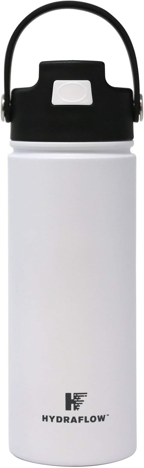 Hydraflow Hybrid - Triple Wall Vacuum Insulated Water Bottle with Flip Straw (17oz, Powder White) Stainless Steel Metal Thermos, Reusable Leak Proof BPA-FREE for Sports and Travel
