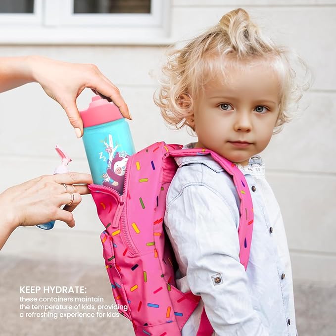 Sloth Water Bottle - Kids Water Bottle with Straw Lid - 12 Oz Insulated Stainless Steel Water Bottles for Toddlers Kid Girls - Travel Cup for School Sports