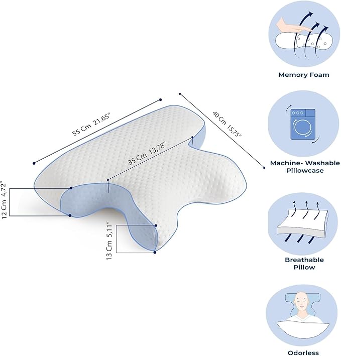 Dual Side Beauty Pillow. 2 in 1 Anti Aging and Anti Wrinkle and Face Pillow. Memory Foam for Neck and Shoulder Pain. Cervical Support. for Back and Side Sleepers. (BP)