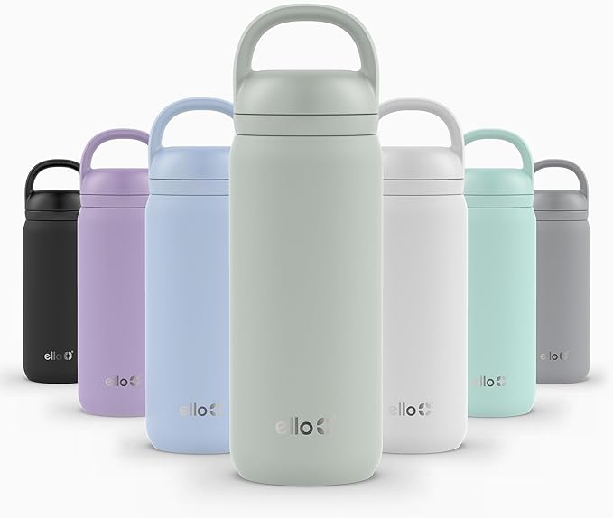 Ello Cooper Twist 18oz Kids Stainless Steel Water Bottle with Chug Lid | Leak Proof Double Walled and Vacuum Insulated | Fits Car Cupholder | Built in Carry Loop | Dishwasher Safe | Sage