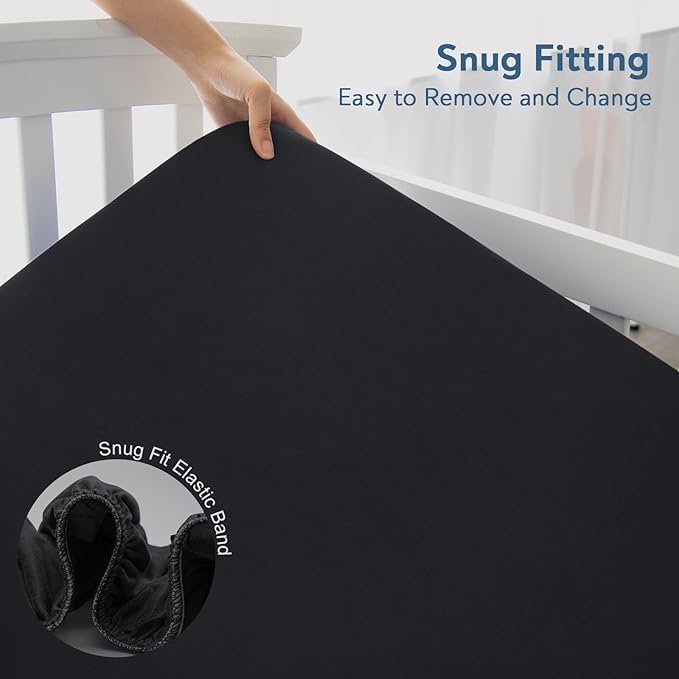 Waterproof Crib Sheets for Boys 2 Pack, Fitted Baby Crib Sheet Neutral 52" x 28" for Standard Crib and Toddler Bed Mattress, Soft and Breathable Kid Toddler Sheets for Boys or Girls, Black