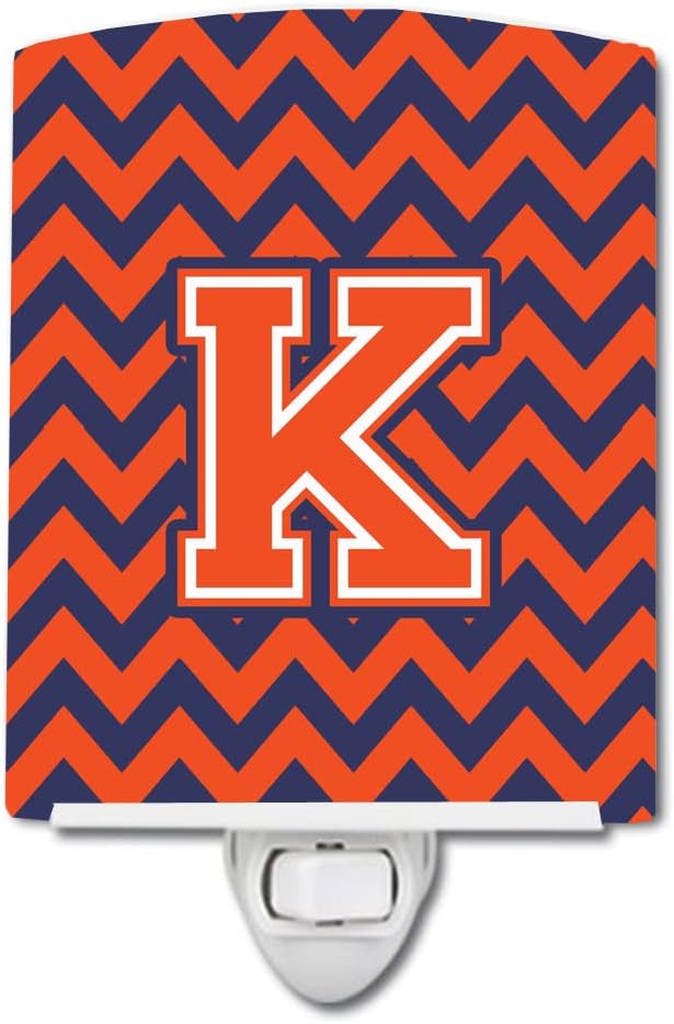 Caroline's Treasures CJ1042-KCNL Letter K Chevron Orange and Blue Ceramic Night Light Compact, UL-Certified, Ideal for Bedroom, Bathroom, Nursery, Hallway, Kitchen, 6x4x3, Multicolor