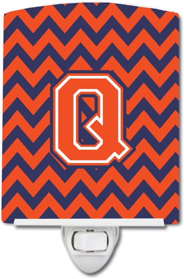 Caroline's Treasures CJ1042-QCNL Letter Q Chevron Orange and Blue Ceramic Night Light Compact, UL-Certified, Ideal for Bedroom, Bathroom, Nursery, Hallway, Kitchen, 6x4x3, Multicolor