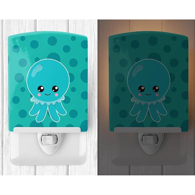 Caroline's Treasures BB8794CNL Ocean Octopus Blue Ceramic Night Light Compact, UL-Certified, Ideal for Bedroom, Bathroom, Nursery, Hallway, Kitchen, 6x4x3, Multicolor