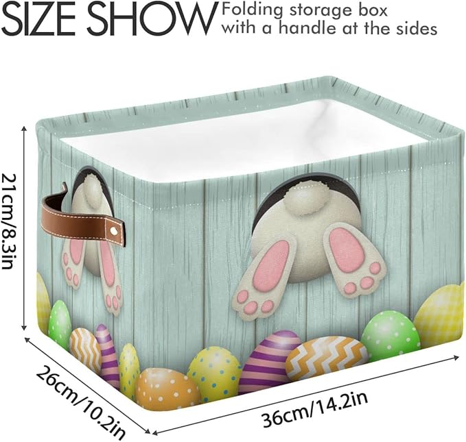 Easter Day Bunny Tail Eggs Storage Basket Fabric Laundry Baskets Happy Easter Rabbit Spring Storage Boxes Organizer Bag for Baby Cloth Dog Toy Book Storage Cubes Shelf Closet Bins 16×12×8 Inches