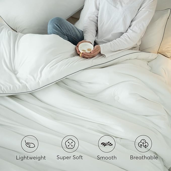KASENTEX Super-Duper Ultra Soft Jersey Knit Twin Comforter Set - Buttery Smooth White Comforter – 2 Piece Solid Breathable Bedding - All Season Twin Comforter with 1 Pillow Case Sham, 68x88 inches