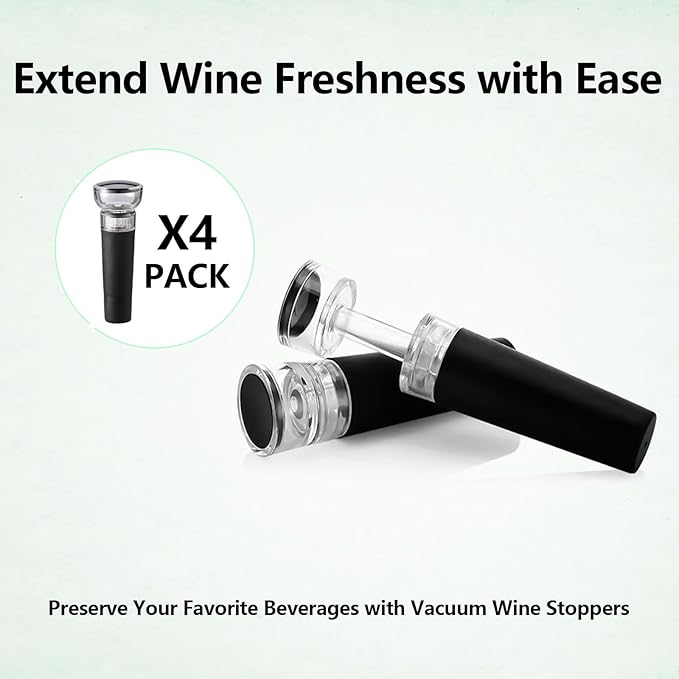 Wine Vacuum Pump and Stopper Wine Preserver Plug Keep Wine Fresh Reusable Wine Protector Stoppers Wine Bottles Sealer Safe Silicone Caps saver pump(4 Pack)