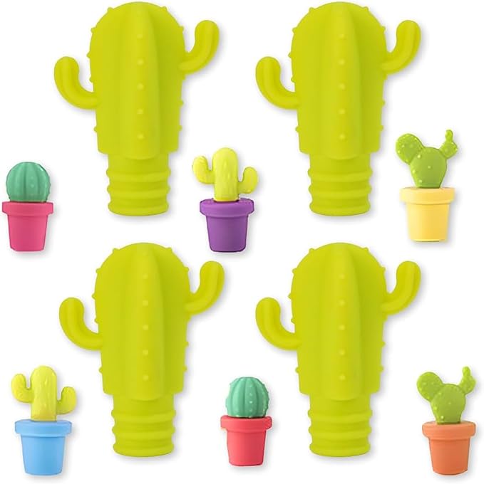 Cactus Silicone Wine Bottle Stoppers,Cute Wine Accessories, Reusable Wine Beverage Corks, for Gifts, Bar, Holiday Party, Wedding (10, M)