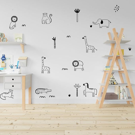 Jungle Animal Wall Decals Safari Nursery Wall Art Removable Wall Stickers Kids Room Decor Tropical Jungle Wall Decor