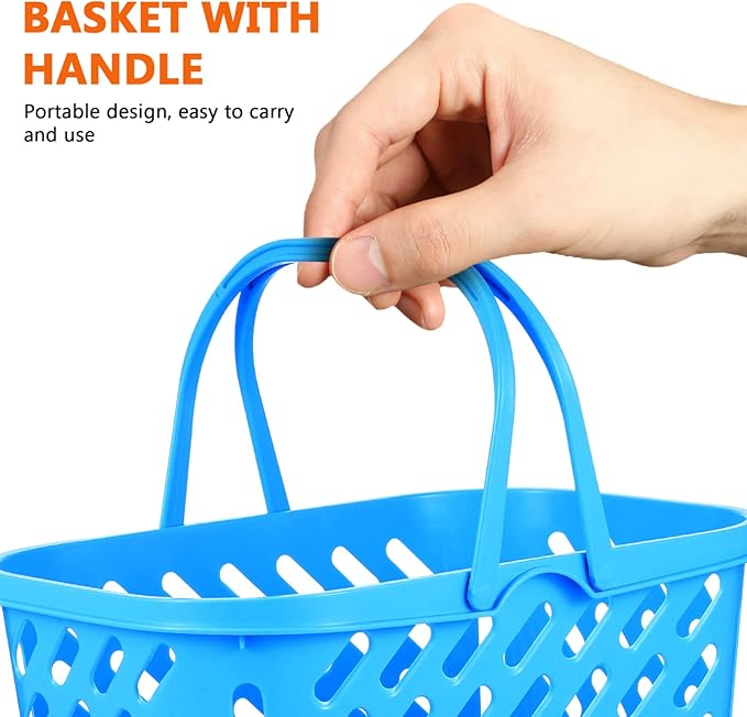 Alipis Play Grocery Basket Mini Shopping Basket Plastic Grocery Basket with Handle, Toys Storage Organizer Kitchen Storage Baskets, Blue, 2Pcs