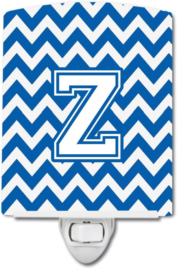 Caroline's Treasures CJ1045-ZCNL Letter Z Chevron Blue and White Ceramic Night Light Compact, UL-Certified, Ideal for Bedroom, Bathroom, Nursery, Hallway, Kitchen, 6x4x3, Multicolor
