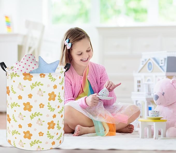 Flower Kids Laundry Basket Baby Hamper Toy Storage Bin for Boys Room Decor Baby Nursery Hamper Gift Baskets for Bedroom Bathroom(Yellow Flower)