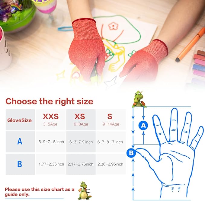 Schwer 2 Pairs MINI-KIDDO Kids Gardening Gloves MN1917, ANSI A6 Cut Resistant Kids Work Gloves, Kids Fishing Gloves, Food Grade Kids Gloves for Gardening, Wood Carving, Kitchen and DIY (XS, 6–8 Years)