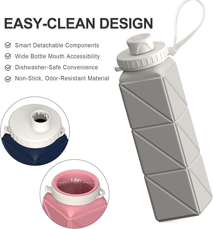 Collapsible Water Bottles, Silicone Foldable Portable Water Bottle 610ml, Lightweight Reusable Leakproof for Sports and Outdoor, 1 Pack (Starlight)